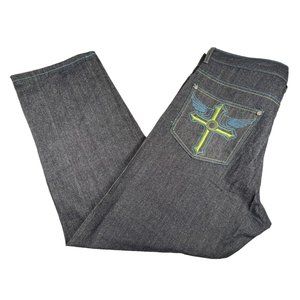 Vintage Jinzu Jeans Embroidered Cross Angel Wings  40x32